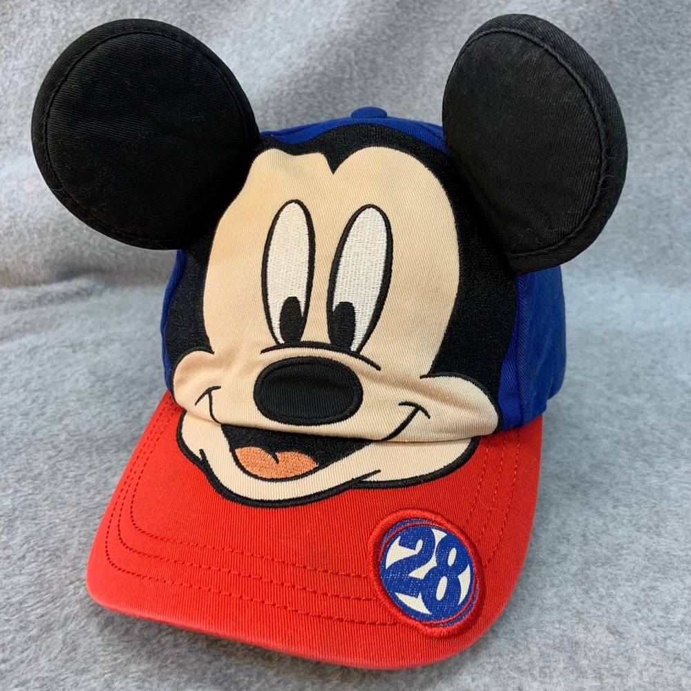 Mickey Mouse Toddler Blue Red Disney Hat 3D Ears Adjustable 28 Patch OSFM